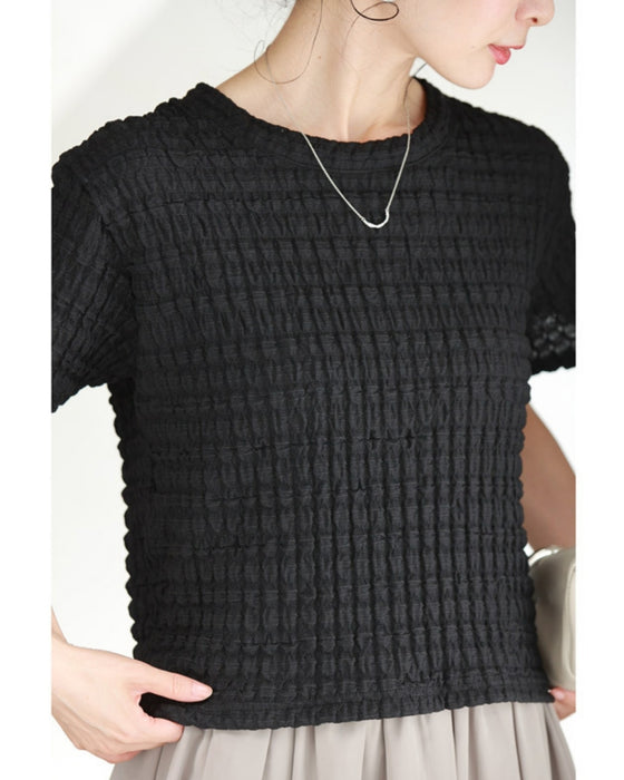 ぽこぽこテクスチャーの柔らかプルオーバートップス