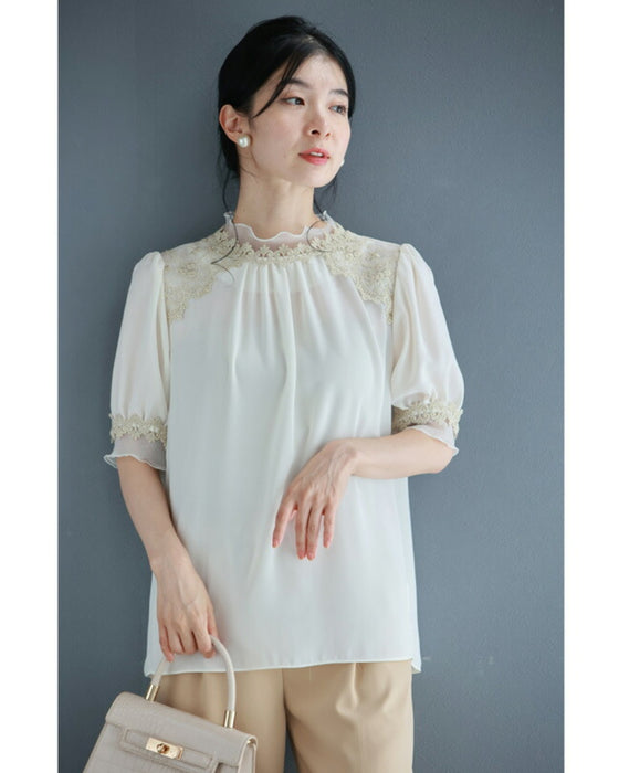 優美な刺繍デコレーションのベールブラウストップス