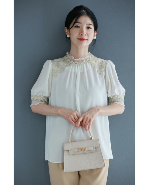 優美な刺繍デコレーションのベールブラウストップス