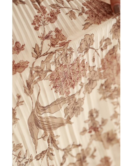 Romantic floral patterned pleated blouse top