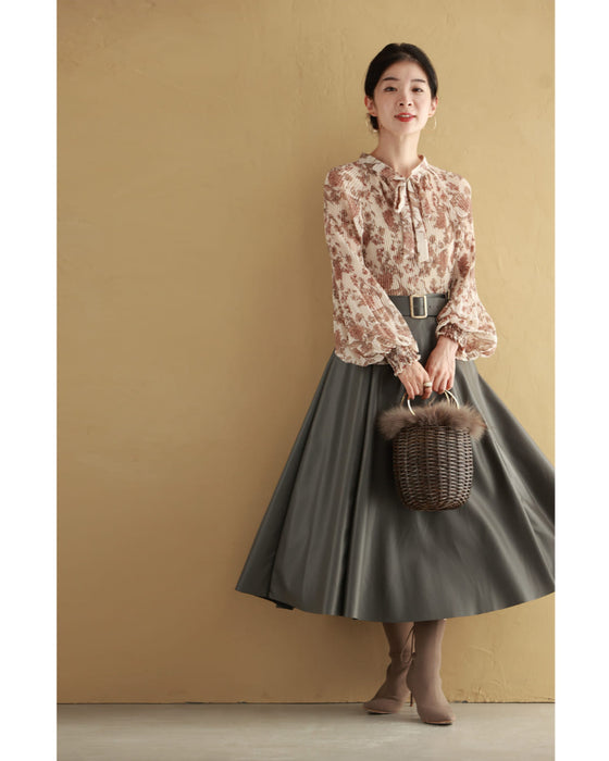 Romantic floral patterned pleated blouse top