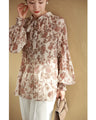 Romantic floral patterned pleated blouse top