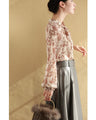 Romantic floral patterned pleated blouse top