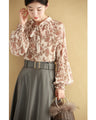 Romantic floral patterned pleated blouse top