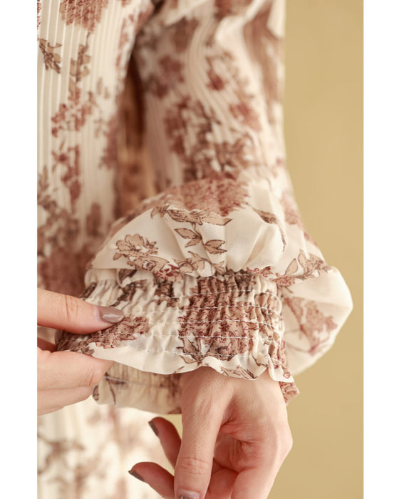 Romantic floral patterned pleated blouse top