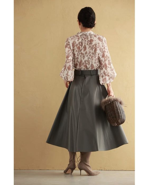 【予約商品】ロマンティックな花柄の細やかプリーツブラウストップス