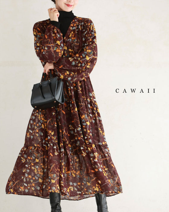 【予約商品】実が成るボタニカルプリントのシアーミディアムワンピース