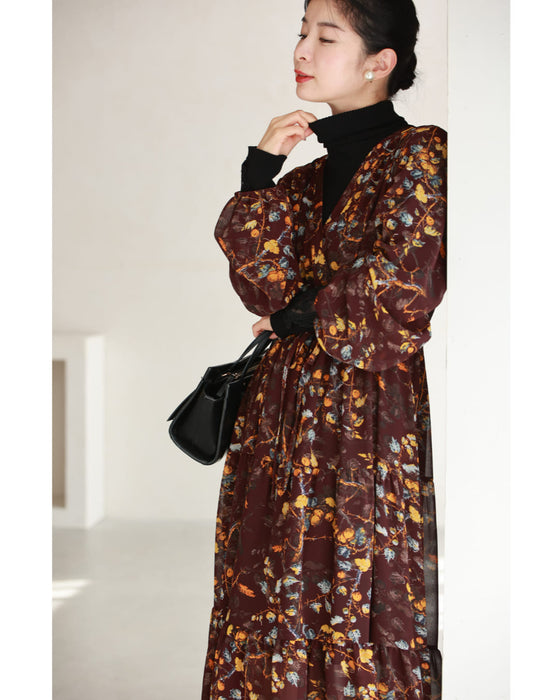 【予約商品】実が成るボタニカルプリントのシアーミディアムワンピース