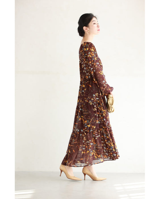 【予約商品】実が成るボタニカルプリントのシアーミディアムワンピース