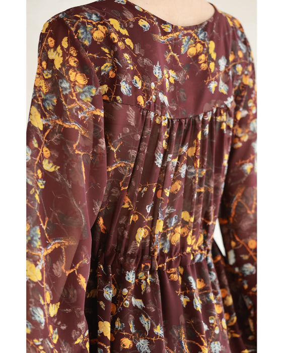 【予約商品】実が成るボタニカルプリントのシアーミディアムワンピース