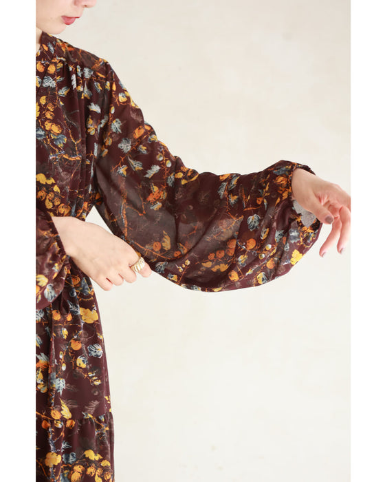 【予約商品】実が成るボタニカルプリントのシアーミディアムワンピース