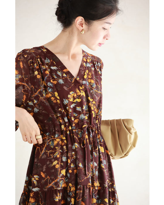 【予約商品】実が成るボタニカルプリントのシアーミディアムワンピース