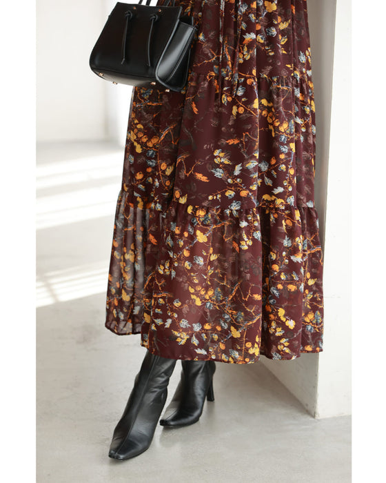 【予約商品】実が成るボタニカルプリントのシアーミディアムワンピース