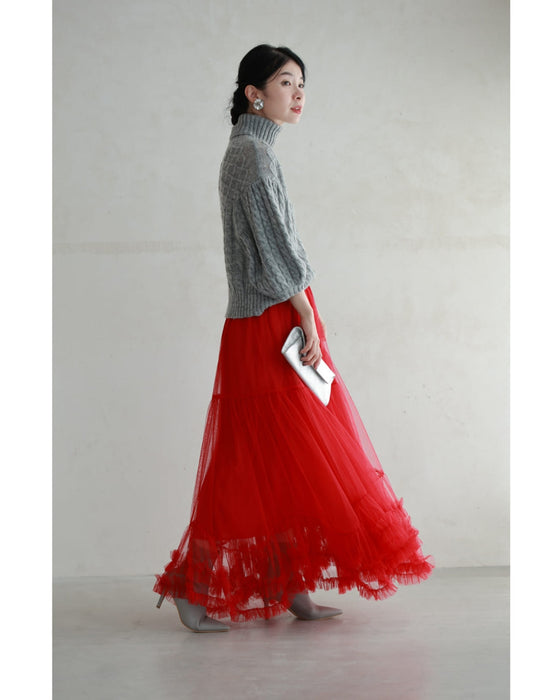 情熱的に舞うたっぷりフリルのチュールロングスカート