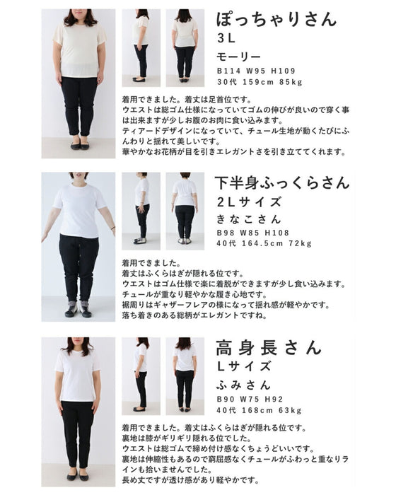 シアーなキャンバスに広がる花畑チュールミディアムスカート