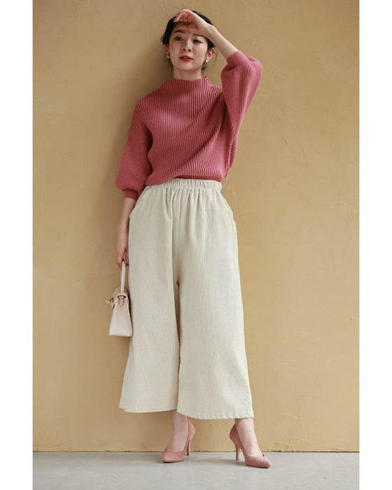 A length recommended for short people. Corduroy-style wide pants