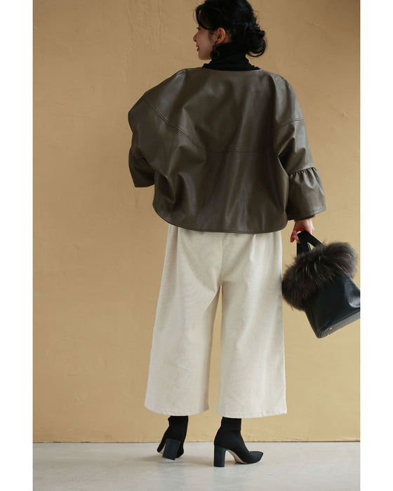 A length recommended for short people. Corduroy-style wide pants