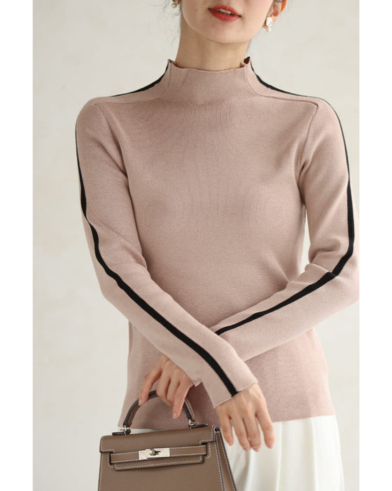 首元から流れるラインのニットカットソートップス