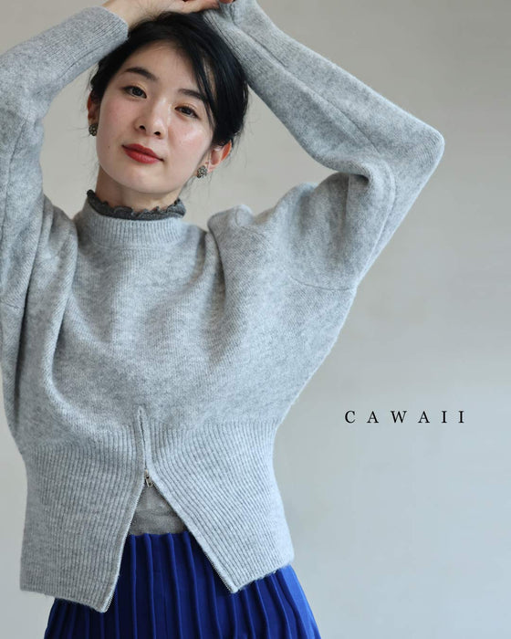 変化を楽しむハーフジップウエストのニットプルオーバートップス