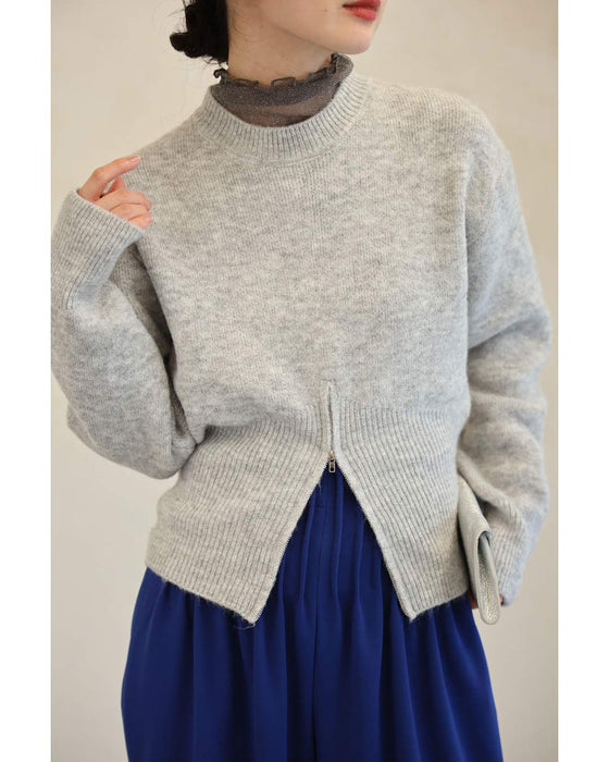 変化を楽しむハーフジップウエストのニットプルオーバートップス