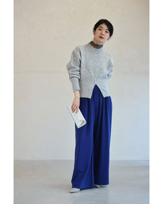 変化を楽しむハーフジップウエストのニットプルオーバートップス