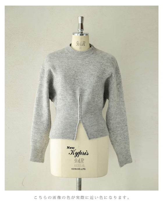 変化を楽しむハーフジップウエストのニットプルオーバートップス