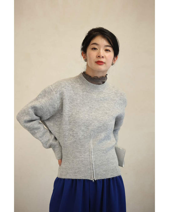 変化を楽しむハーフジップウエストのニットプルオーバートップス