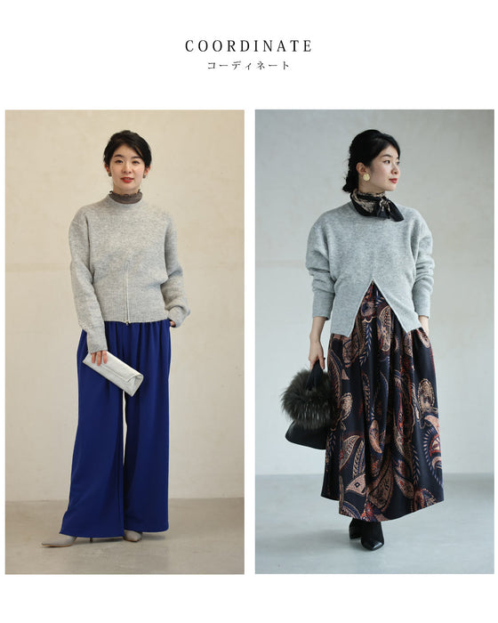 変化を楽しむハーフジップウエストのニットプルオーバートップス