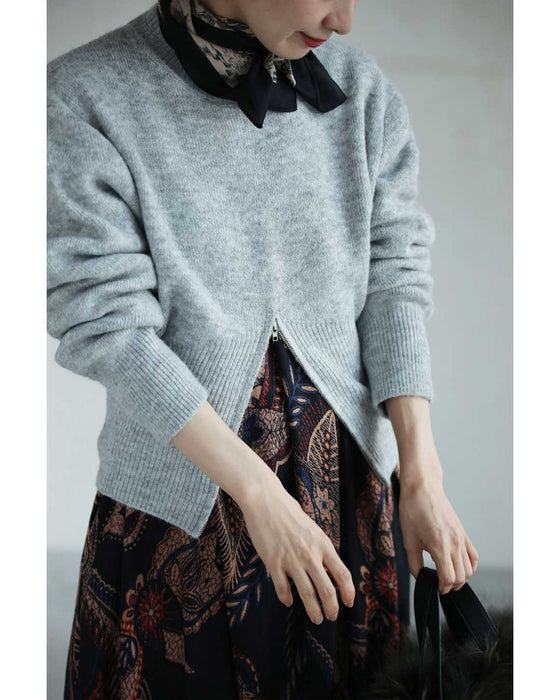 変化を楽しむハーフジップウエストのニットプルオーバートップス