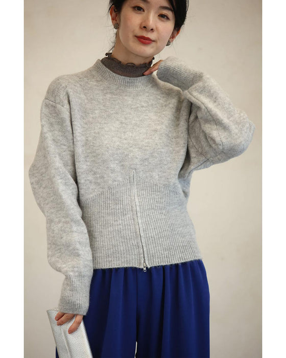 変化を楽しむハーフジップウエストのニットプルオーバートップス