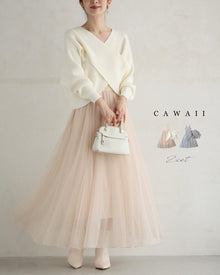  Cross knit and tulle dress 2-piece set [set]