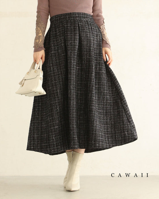上品なツイードタックミディアムスカート