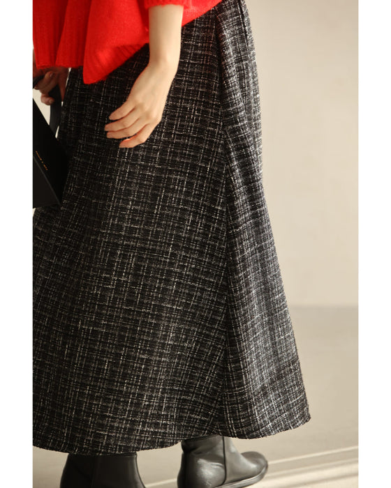 上品なツイードタックミディアムスカート