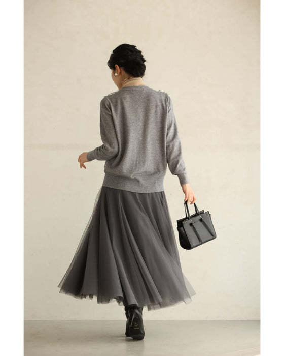 朝露に煌めくような立体花のパールニットカーディガン