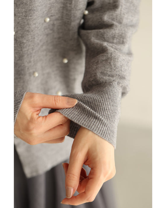 朝露に煌めくような立体花のパールニットカーディガン