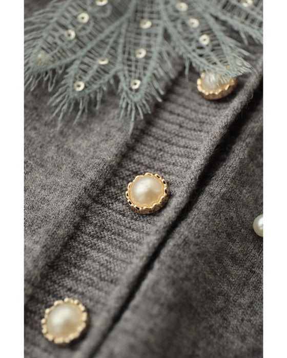 朝露に煌めくような立体花のパールニットカーディガン