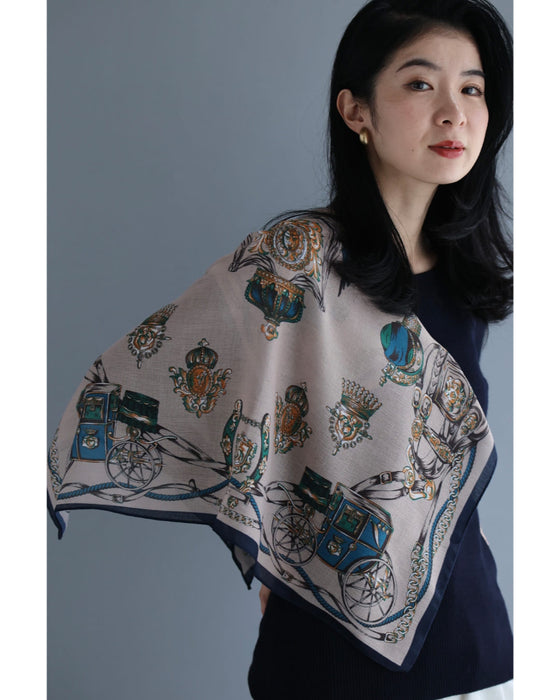 Navy piping scarf with elegant carriage pattern