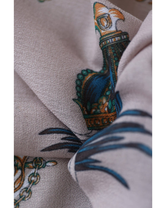 Navy piping scarf with elegant carriage pattern