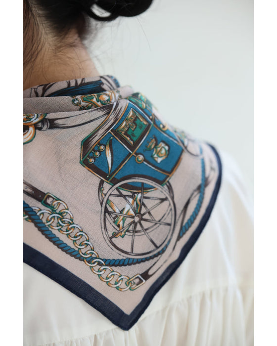 Navy piping scarf with elegant carriage pattern