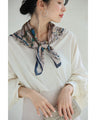 Navy piping scarf with elegant carriage pattern