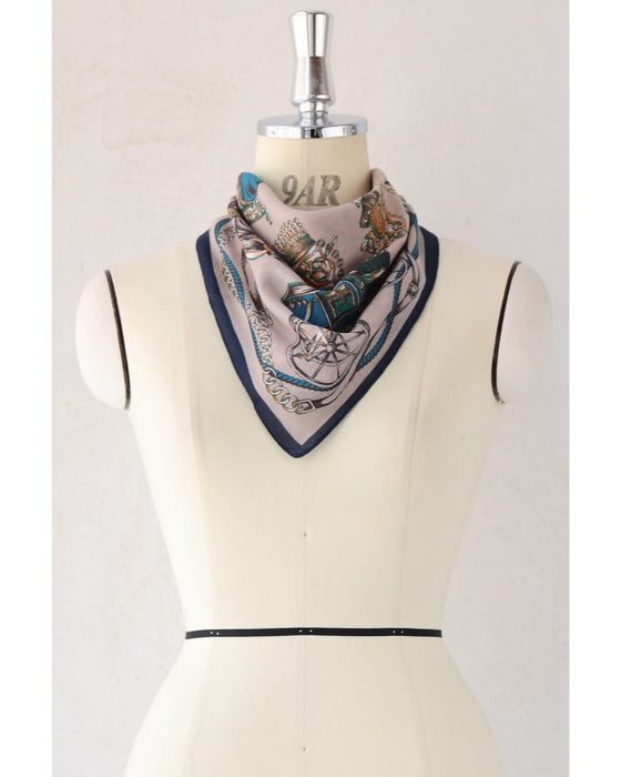 Navy piping scarf with elegant carriage pattern