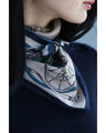 Navy piping scarf with elegant carriage pattern