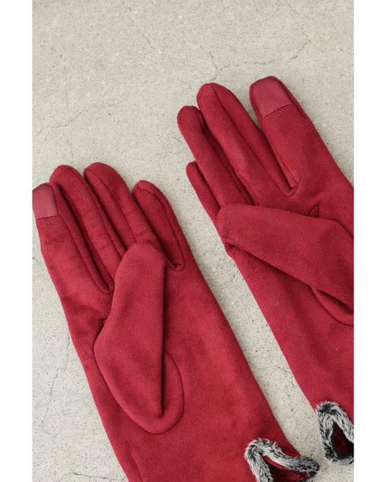 裏側起毛であったか。冬を彩る赤のプチリボン手袋