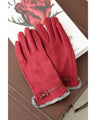 裏側起毛であったか。冬を彩る赤のプチリボン手袋