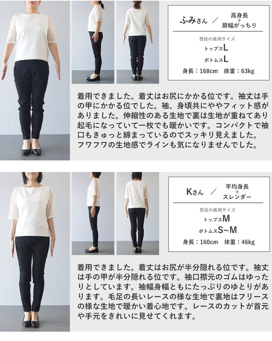 裏地もあったか。レース柄起毛ニットプルオーバートップス