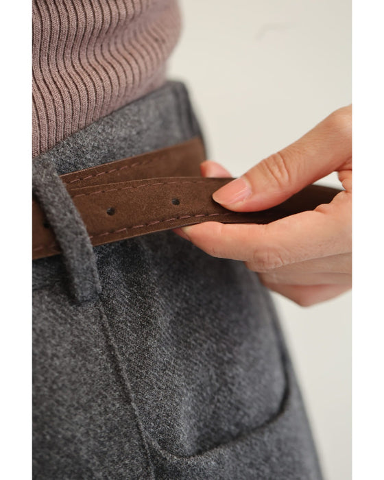美シルエットのウール調ワイドパンツ（ベルト付き）
