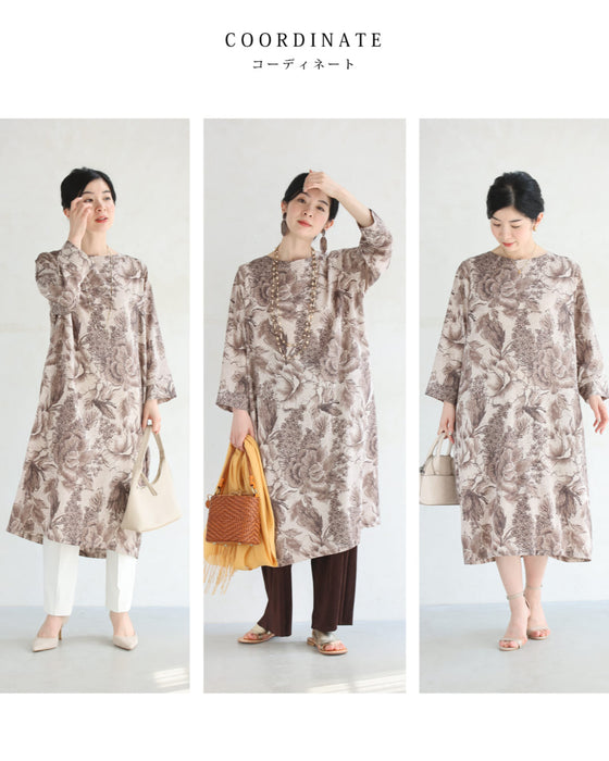 そよ風に揺れる花のスケッチ画ミディアムワンピース