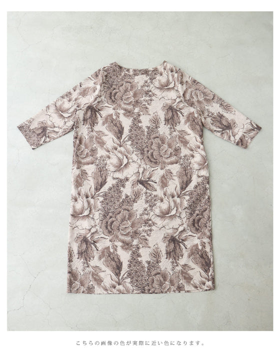 そよ風に揺れる花のスケッチ画ミディアムワンピース