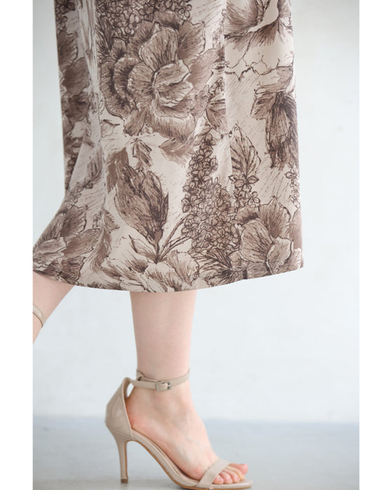 そよ風に揺れる花のスケッチ画ミディアムワンピース