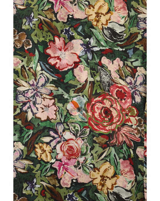 ヴィンテージ風花柄プリントのコットンコーデュロイミディアムワンピース